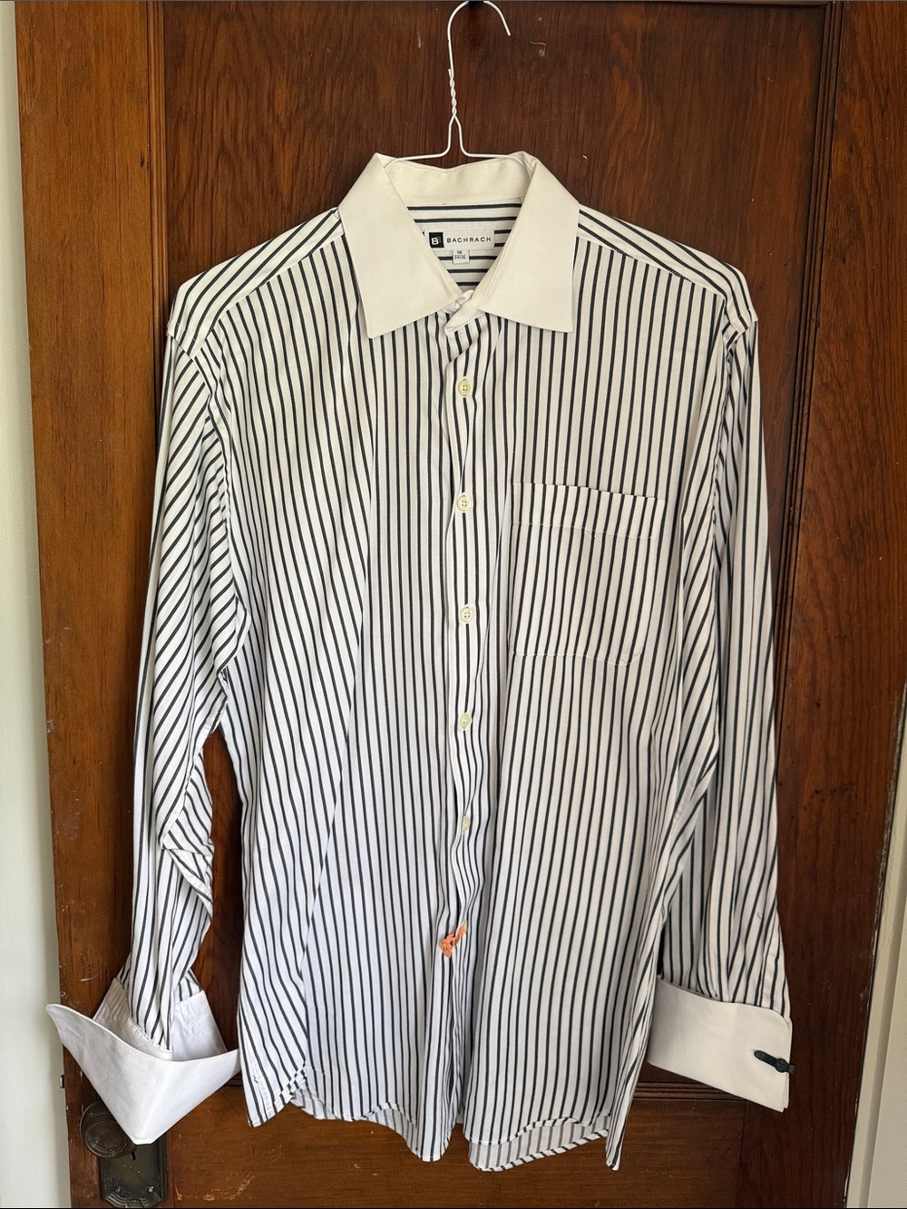 Bachrach Button-Down Dress Shirt - Black/White, Size 16, 34/35